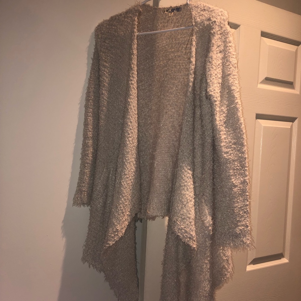 Fuzzy white M cardigan